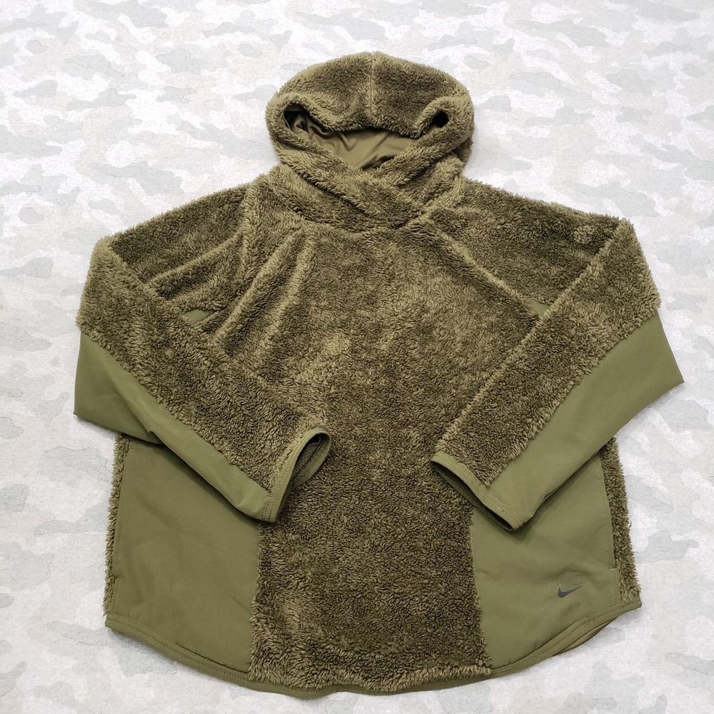 Nike‎ Sweatshirt Womens Large Green Pullover Turtleneck Hoodie Thermal Fleece